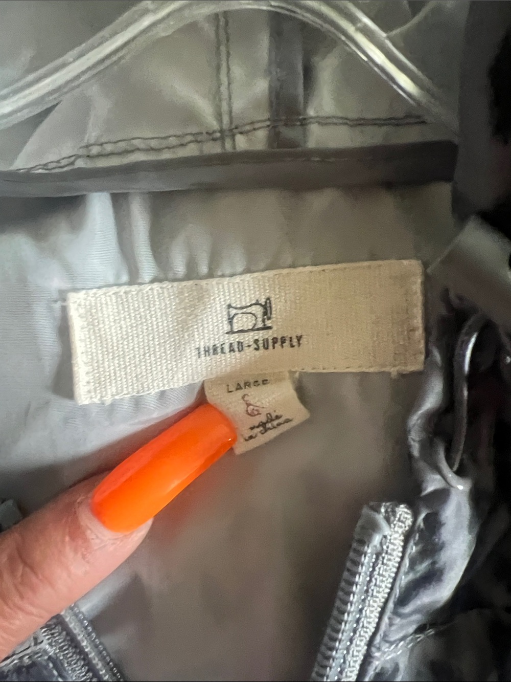 Thread & Supply Silver Shiny Bomber Jacket